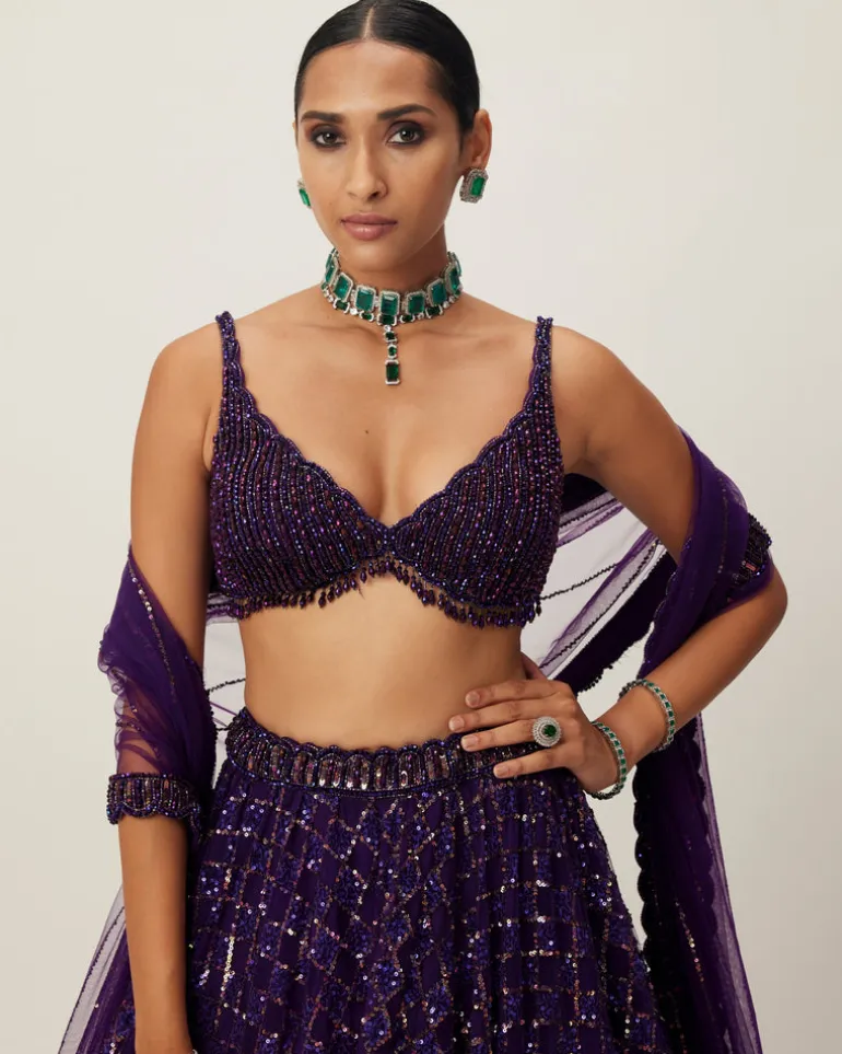 Royalty Purple Crystal Embroidered Lehenga Set