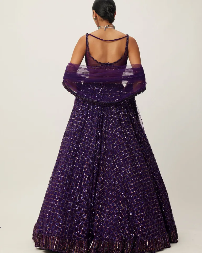 Royalty Purple Crystal Embroidered Lehenga Set