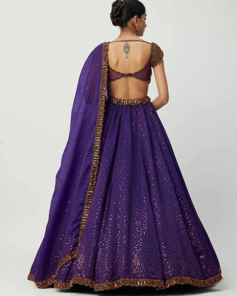 Royalty Purple Sequins Scattered Lehenga Set