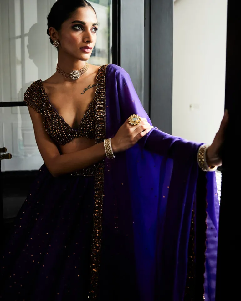 Royalty Purple Sequins Scattered Lehenga Set