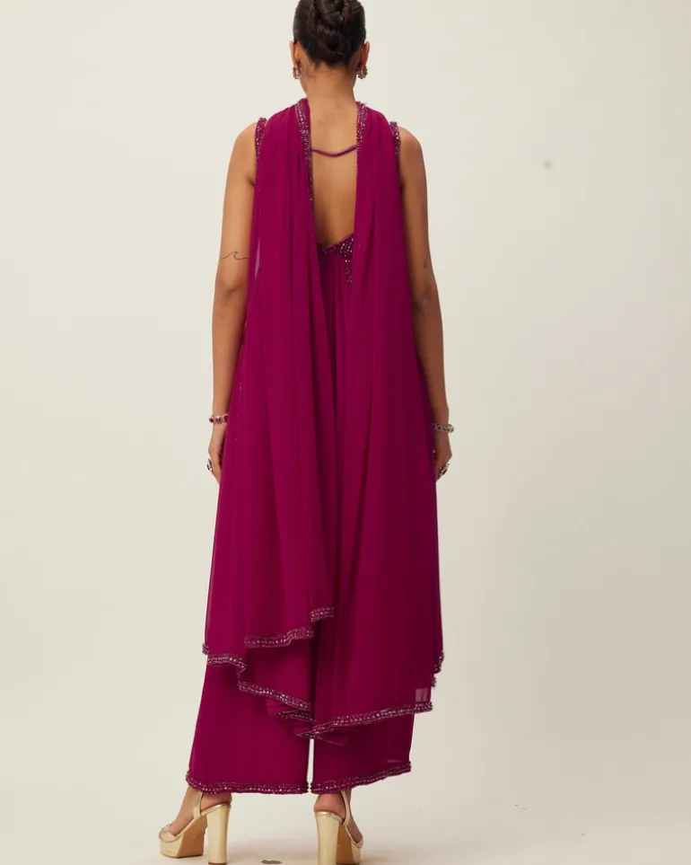 Ruby Red Crystal Embellished Kurta Set