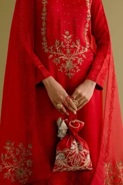 Ruby Red Dori And Sequins Embroidered Kurta And Dhoti Set