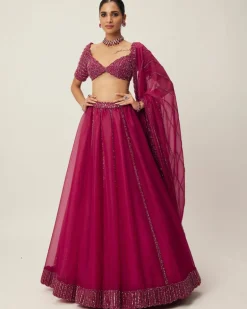 Ruby Red Organza Lehenga Set