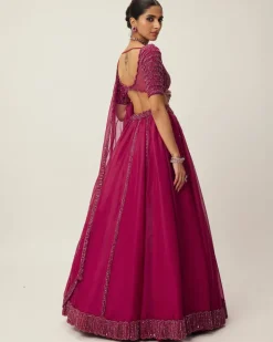 Ruby Red Organza Lehenga Set