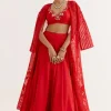 Ruby Red Satin Lehenga And Embroidered Jacket Set