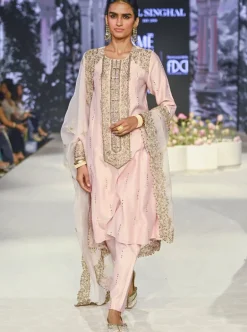 Ruksaan Blush Pink Embroidered Kurta And Pant With Embroidered Dupatta Set