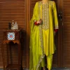 Ruksaan Olive Green Embroidered Yoke Kurta And Pant With Embroidered Dupatta Set