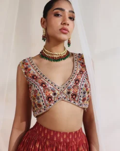 Rust And Ivory Embroidered Skirt Set