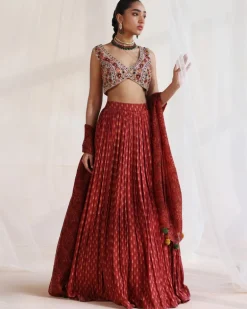 Rust And Ivory Embroidered Skirt Set