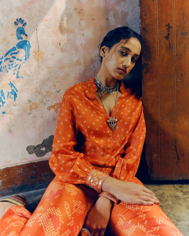 Rust Bandhej Co-Ord Set