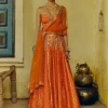 Rust Bandhej Lehenga Set