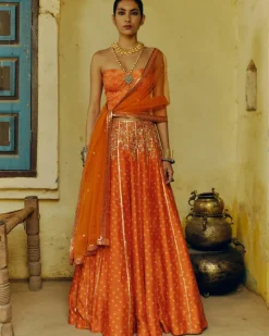 Rust Bandhej Lehenga Set