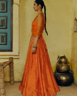 Rust Bandhej Lehenga Set