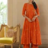 Rust Butti Embroidered Kurta Set
