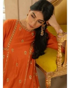 Rust Butti Embroidered Kurta Set