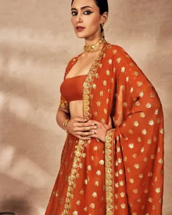 Rust Foil Lehenga Set