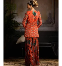 Rust Leaf Print Jacket Set
