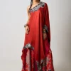Rust Orange Hand Embroidered Double Layer Cape With Gharara Set