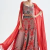 Rust Orange Hand Embroidered Sharara & Cape Set