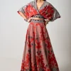 Rust Orange Hand Embroidered Kaftan Top & Sharara Set