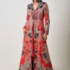 Rust Orange Hand Embroidered Long Jacket Set