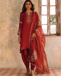 Rust Red Alisha Kurta With Dhoti Pant Set