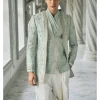 Sage Green 3 Layered Zardosi Embroidered Bandgala Set
