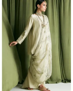 Sage Green Alisha Kurta & Pinched Skirt Set