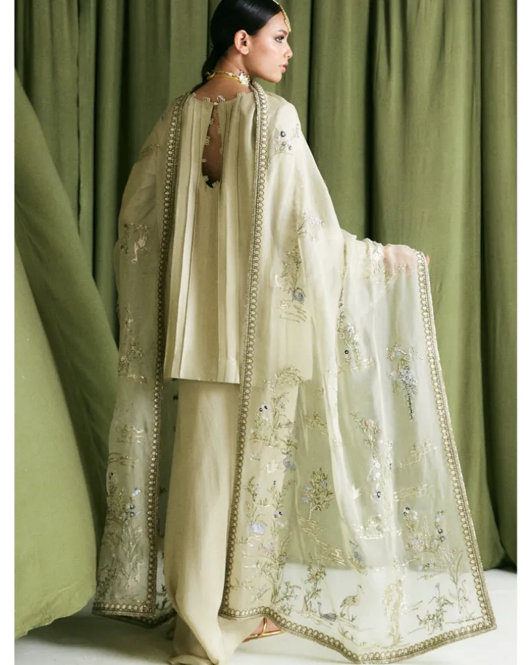 Sage Green Alisha Kurta & Pinched Skirt Set