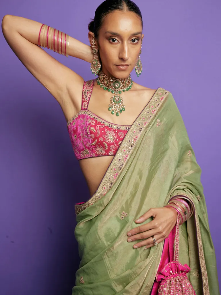 Sage Green Classic Tissue Sari