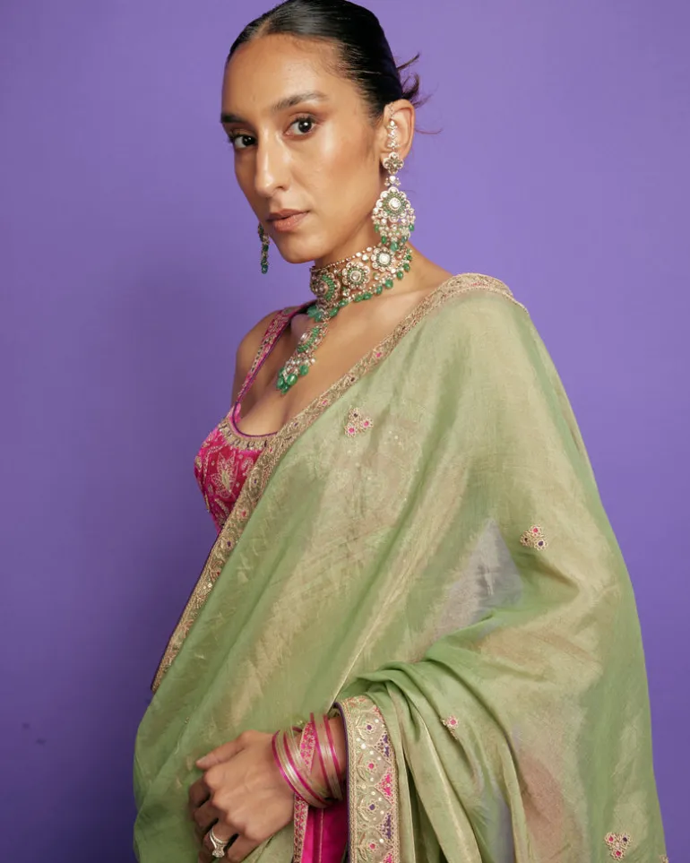 Sage Green Classic Tissue Sari