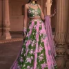 Sage Green Floral Print & Highlighted Lehenga Set