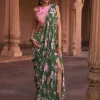 Sage Green Floral Print & Highlighted Sari Set