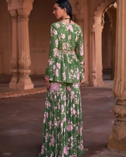 Sage Green Floral Print & Highlighted Peplum Set
