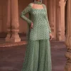 Sage Green Grid Print & Highlighted Kurti Set