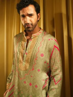 Sage Green Gurfateh Pirzada Kurta Set