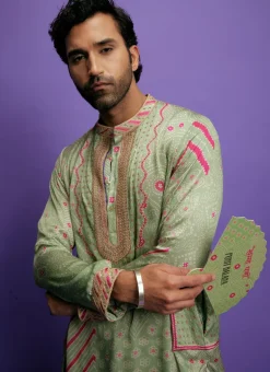 Sage Green Gurfateh Pirzada Kurta Set