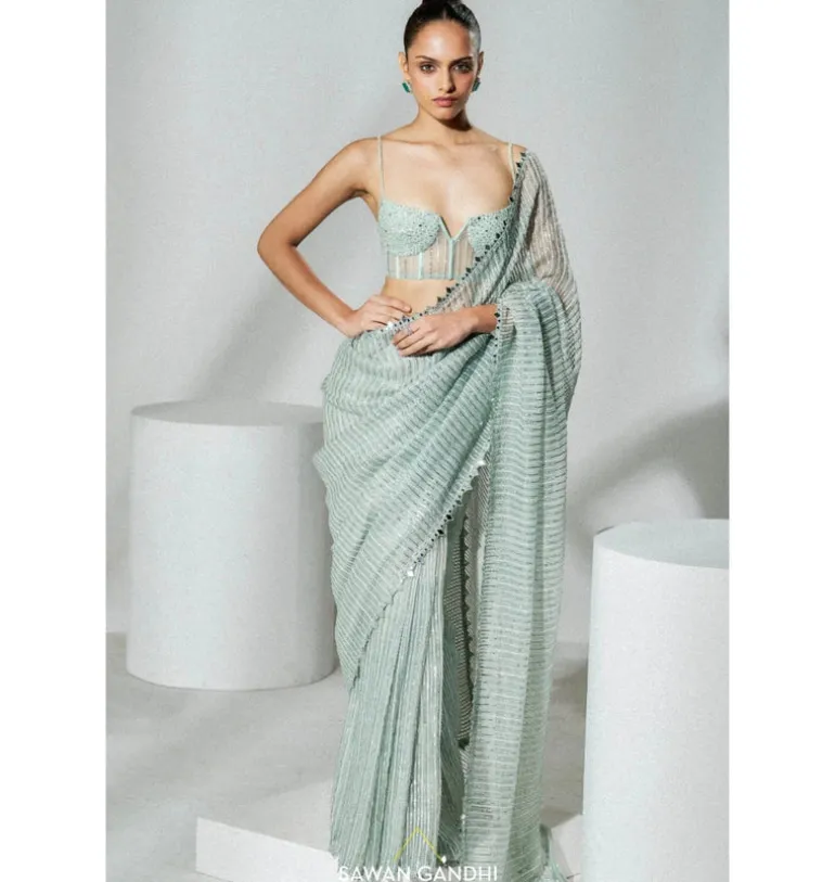 Sage Green Handloom Sari Set