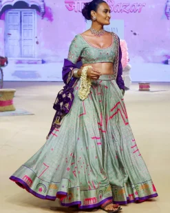Sage Green Johari Heritage Lehenga Set