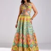 Sage Green Lotus Print Embroidered Lehenga Set
