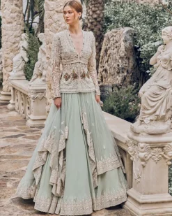 Sage Green Neo Drape Lehenga Set