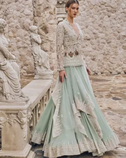 Sage Green Neo Drape Lehenga Set