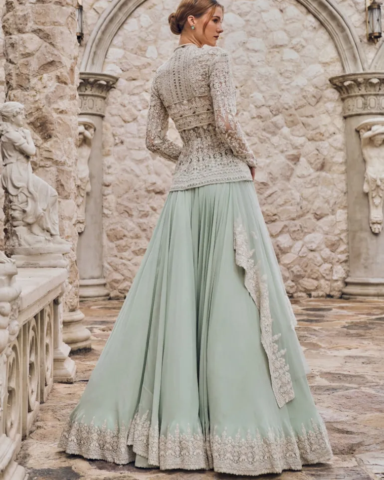 Sage Green Neo Drape Lehenga Set
