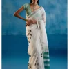 Sage Green Silk Organza Hand-Painted Leheriya Sari