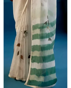 Sage Green Silk Organza Hand-Painted Leheriya Sari