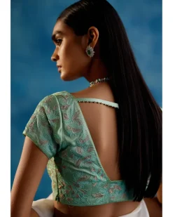 Sage Green Silk Organza Hand-Painted Leheriya Sari