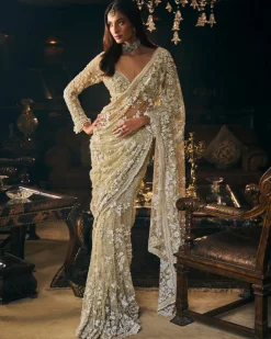 Sage Green Three-Dimensional Sari Set