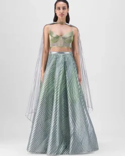 Sage Metallic Corded Lehenga Set