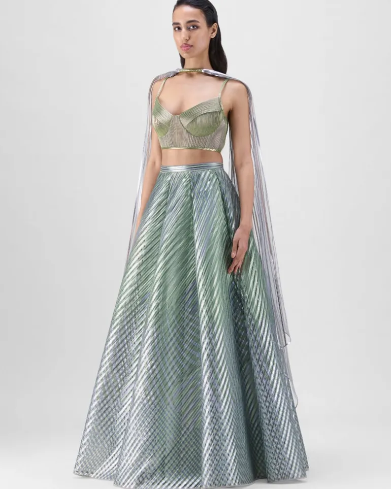 Sage Metallic Corded Lehenga Set
