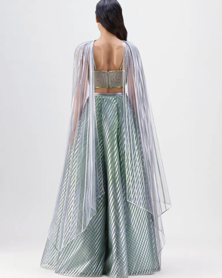 Sage Metallic Corded Lehenga Set